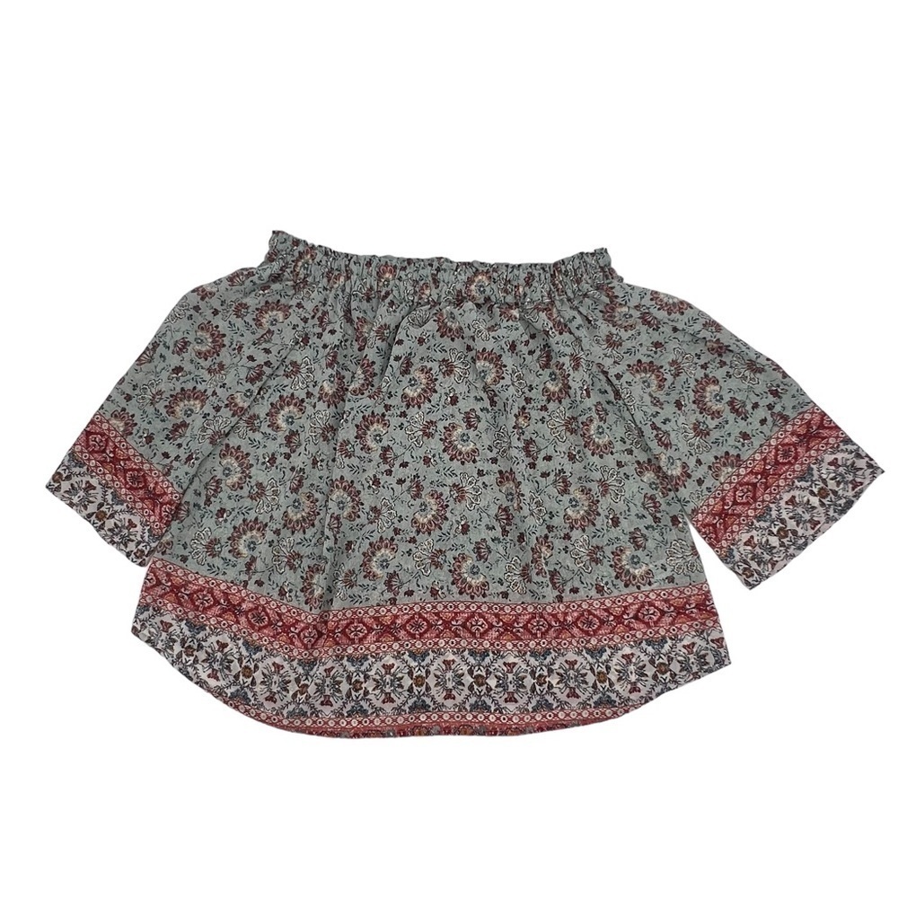 Knox Rose Red Floral Geometric Print Off The Shoulder Blouse Size Medium Women's
